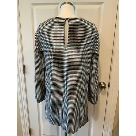 Zara Trafaluc Black & White Houndstooth Dress W/ Blue Stripes, Size Medium - Picture 6 of 8